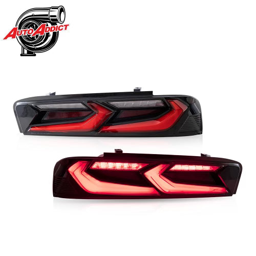2016-2018 Chevy Camaro Velox Amber Sequential LED Taillights Gloss BLK/ Red Lens